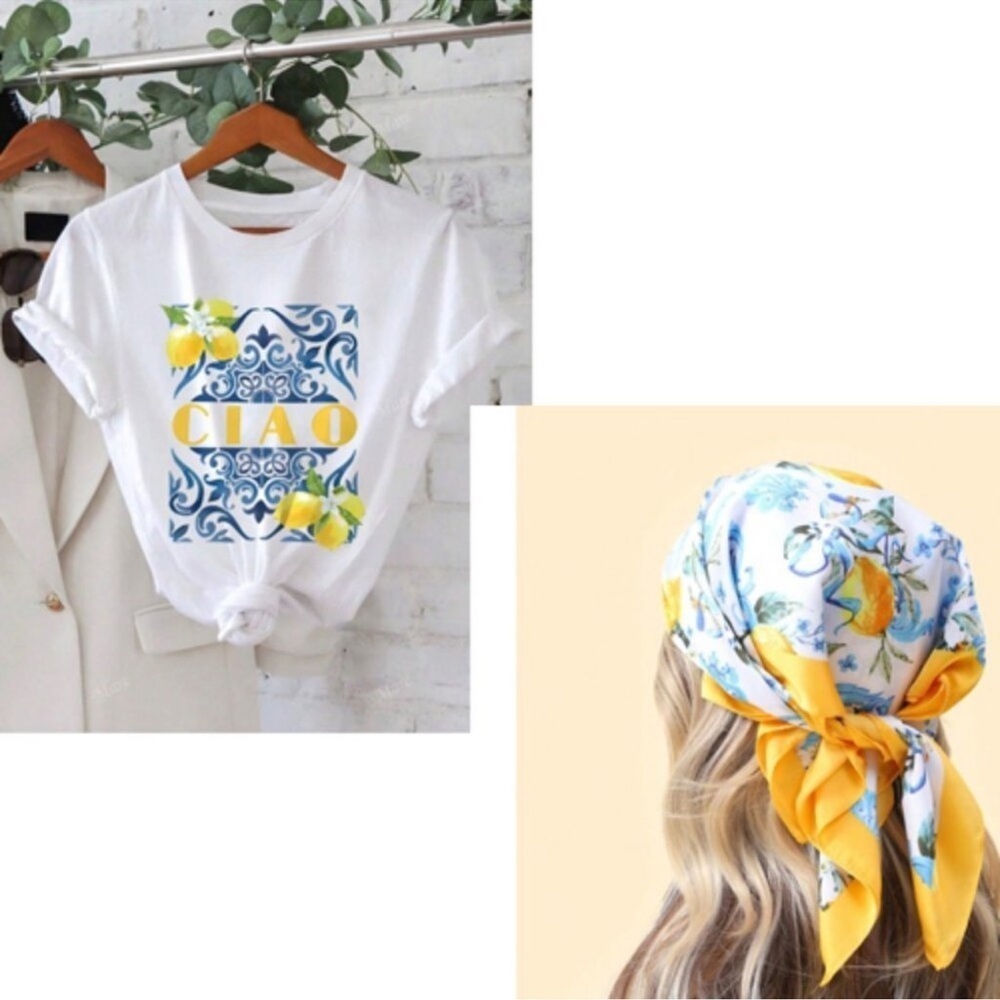 Lemon Graphic Tee and Yellow Floral Scarf Set